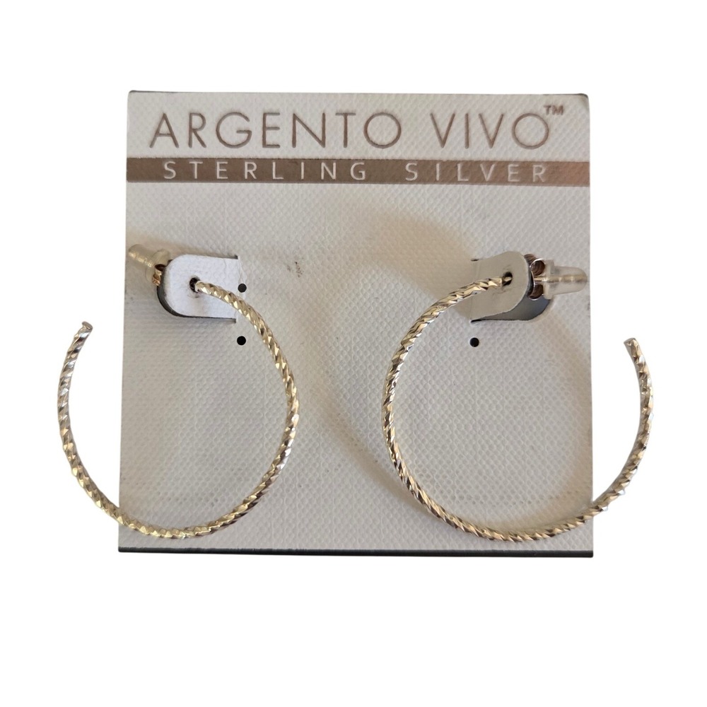 Argento Vivo Sterling Silver Hoop Earrings Textured‎ Twisted Style NEW